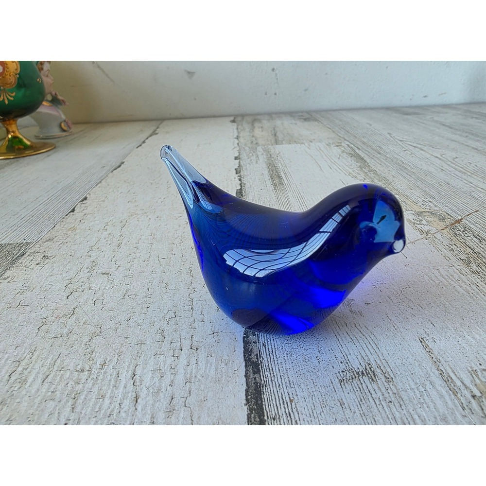 Vintage Blue Cobalt bird Avery mini glass figurine statue